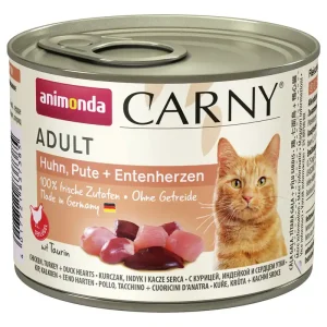 Sparpaket 6 x 200 g Animonda Carny Adult Huhn, Pute + Entenherzen Katzen Nassfutter Mega-Angebot